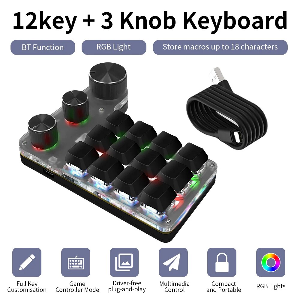 Gaming Keyboard Mini Mechanical - Bluetooth programlama makro özel 3 topuzu